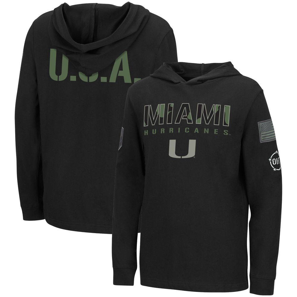 Youth Colosseum Black Miami Hurricanes OHT Military Appreciation Tango Long Sleeve Hoodie T-Shirt