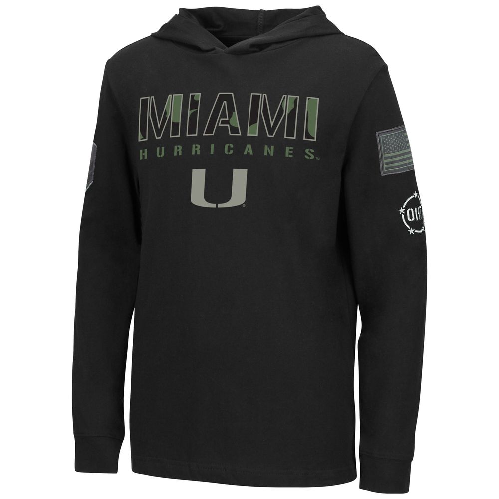 Youth Colosseum Black Miami Hurricanes OHT Military Appreciation Tango Long Sleeve Hoodie T-Shirt