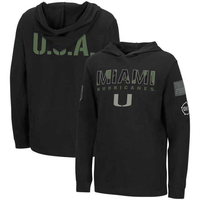 Junior Colosseum Black Miami Hurricanes OHT Military Appreciation Tango T-shirt à capuche manches longues