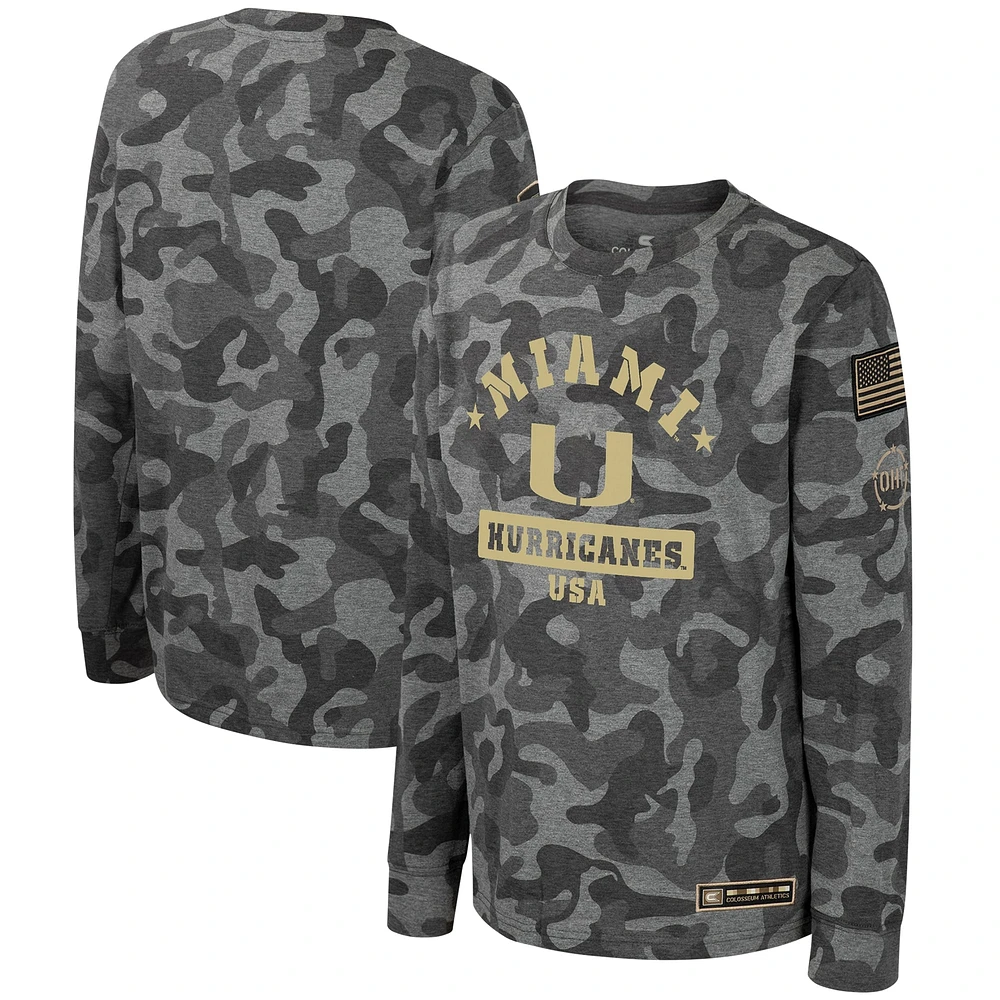 Youth Colosseum Camo Miami Hurricanes OHT Military Appreciation Dark Star Long Sleeve T-Shirt