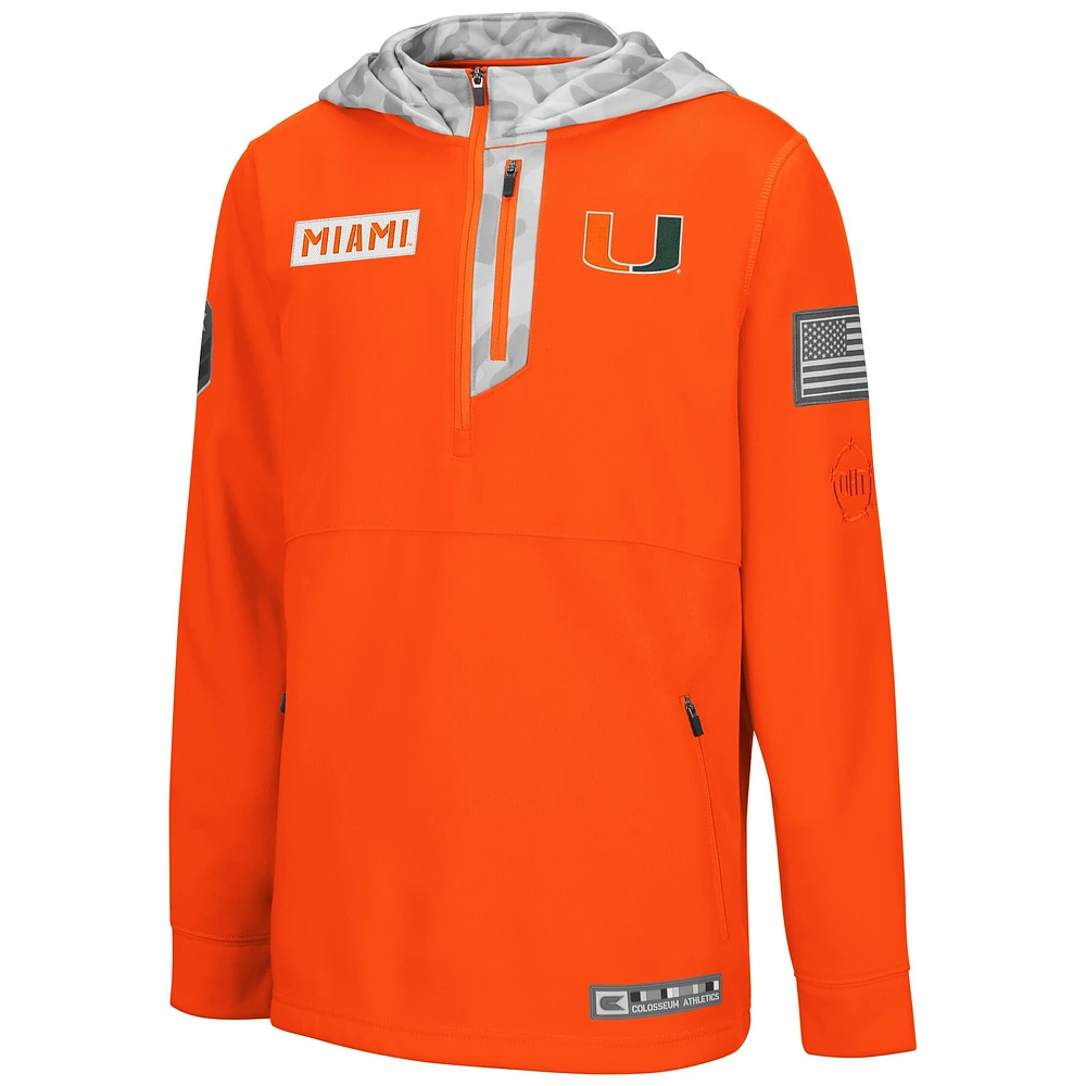 Jeune Colosseum Orange/Arctic Camo Miami Hurricanes OHT Military Appreciation Shellback Quarter-Zip Hoodie