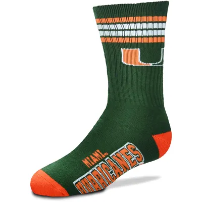 Miami Hurricanes For Bare Feet Youth 4-Stripe Deuce Quarter-Length Socks