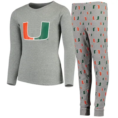 Miami Hurricanes Youth Long Sleeve T-Shirt & Pant Sleep Set - Heathered Gray