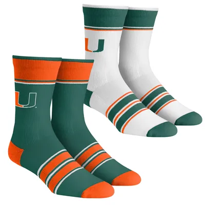 Miami Hurricanes Rock Em Socks Youth Multi-Stripe 2-Pack Team Crew Sock Set