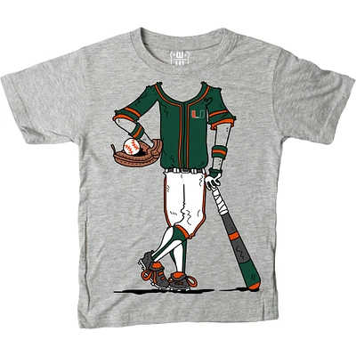 Youth Wes & Willy Gray Miami Hurricanes Baseball Player T-Shirt