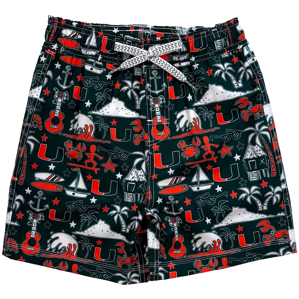 Youth Wes & Willy Green Miami Hurricanes Luau Swim Trunks