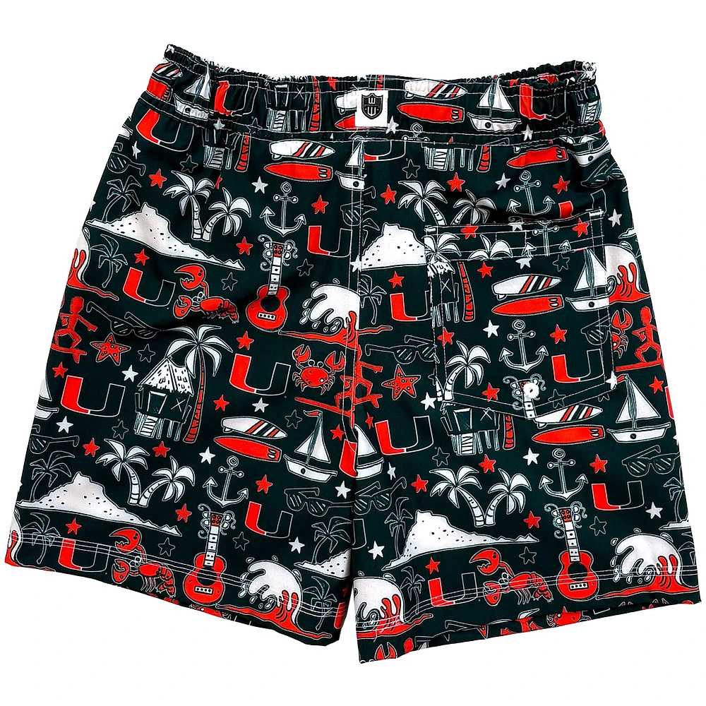 Youth Wes & Willy Green Miami Hurricanes Luau Swim Trunks