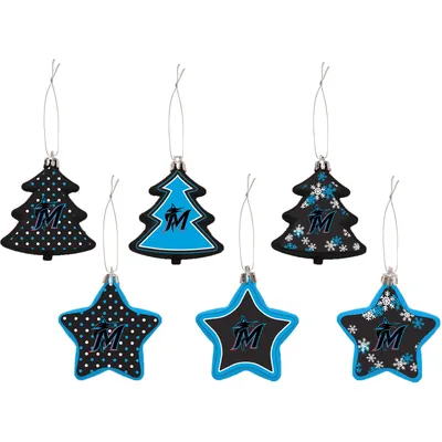 Miami Marlins FOCO 3'' x 3'' Six-Pack Shatterproof Tree And Star Ornament Set
