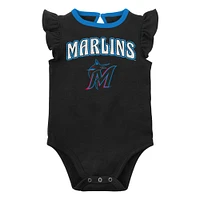 Lot de deux bodys Miami Marlins Little Fan noirs/gris chinés pour nouveau-nés et bébés filles