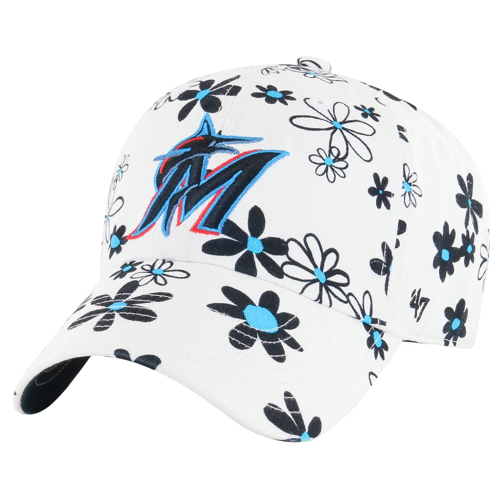 Girls Youth '47 White Miami Marlins Daisy Delight Clean Up Adjustable Hat