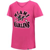 New Era Girls Youth New Era Pink Miami Marlins Jersey Stars V-Neck