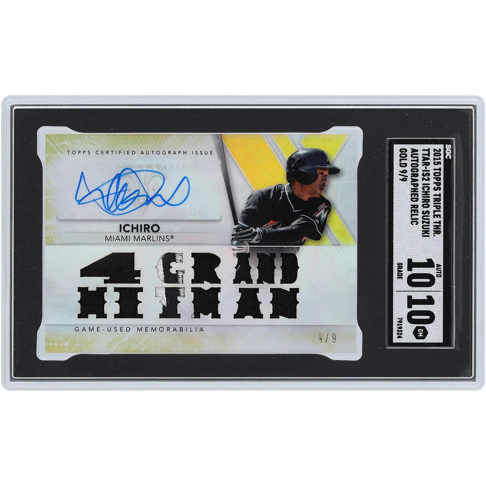 Ichiro Suzuki Miami Marlins Autographed 2015 Topps Triple Threads Multi Relic Gold #TTAR-IS2 #9/9 SGC Authenticated 10/10 Card