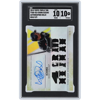 Ichiro Suzuki Miami Marlins Autographed 2015 Topps Triple Threads Multi Relic Gold #TTAR-IS2 #9/9 SGC Authenticated 10/10 Card