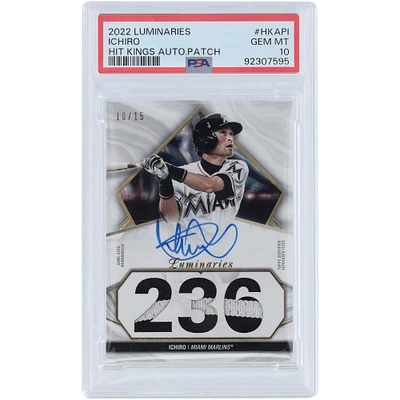 Carte relique autographiée par Ichiro Suzuki des Marlins de Miami, Topps Luminaries 2022, Triple Game Used #HKAP-I #10/15, PSA, 10 cartes authentifiées