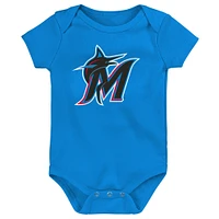 Infant Blue/White/Heather Gray Miami Marlins Biggest Little Fan 3-Pack Bodysuit Set