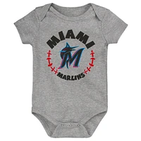 Lot de 3 bodys bleu/blanc/gris chiné Miami Marlins Biggest Little Fan pour bébé