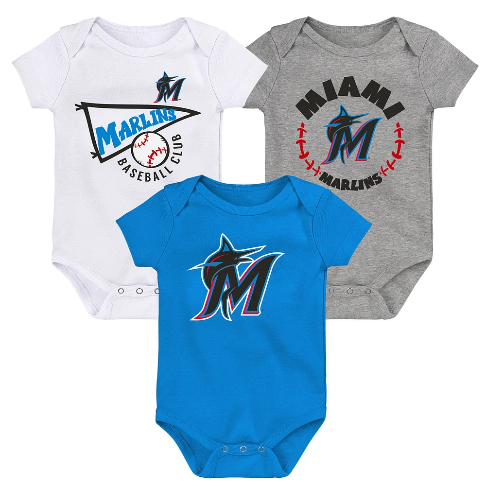 Lot de 3 bodys bleu/blanc/gris chiné Miami Marlins Biggest Little Fan pour bébé