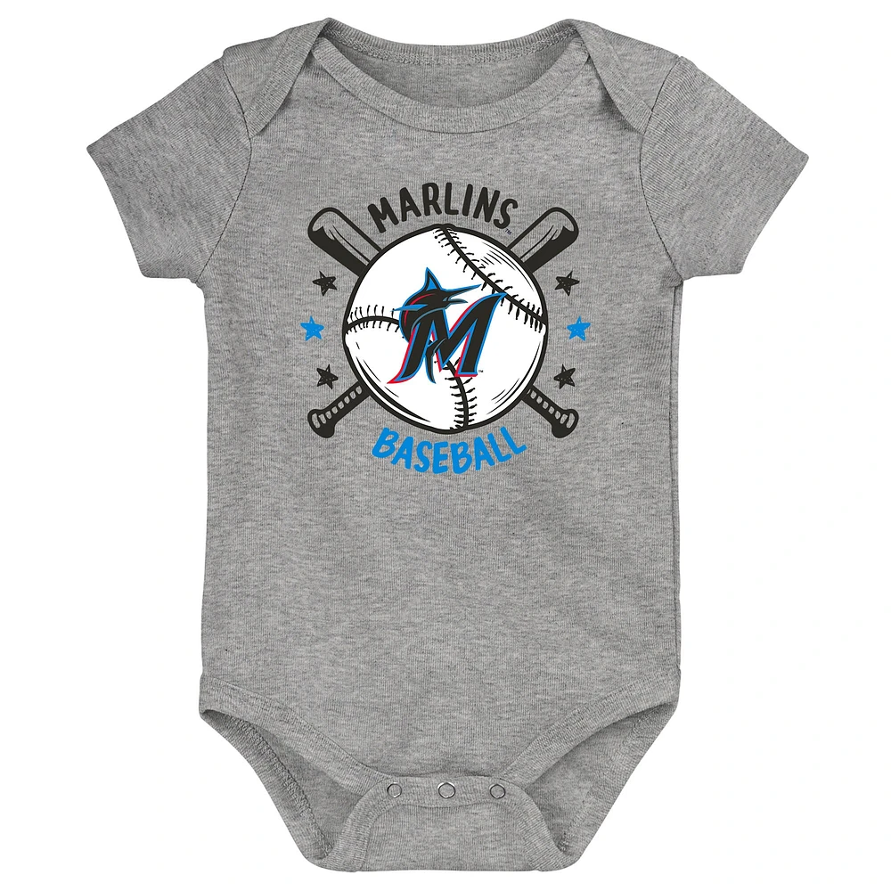 Lot de 3 bodies bleus pour bébé Miami Marlins Batter Up