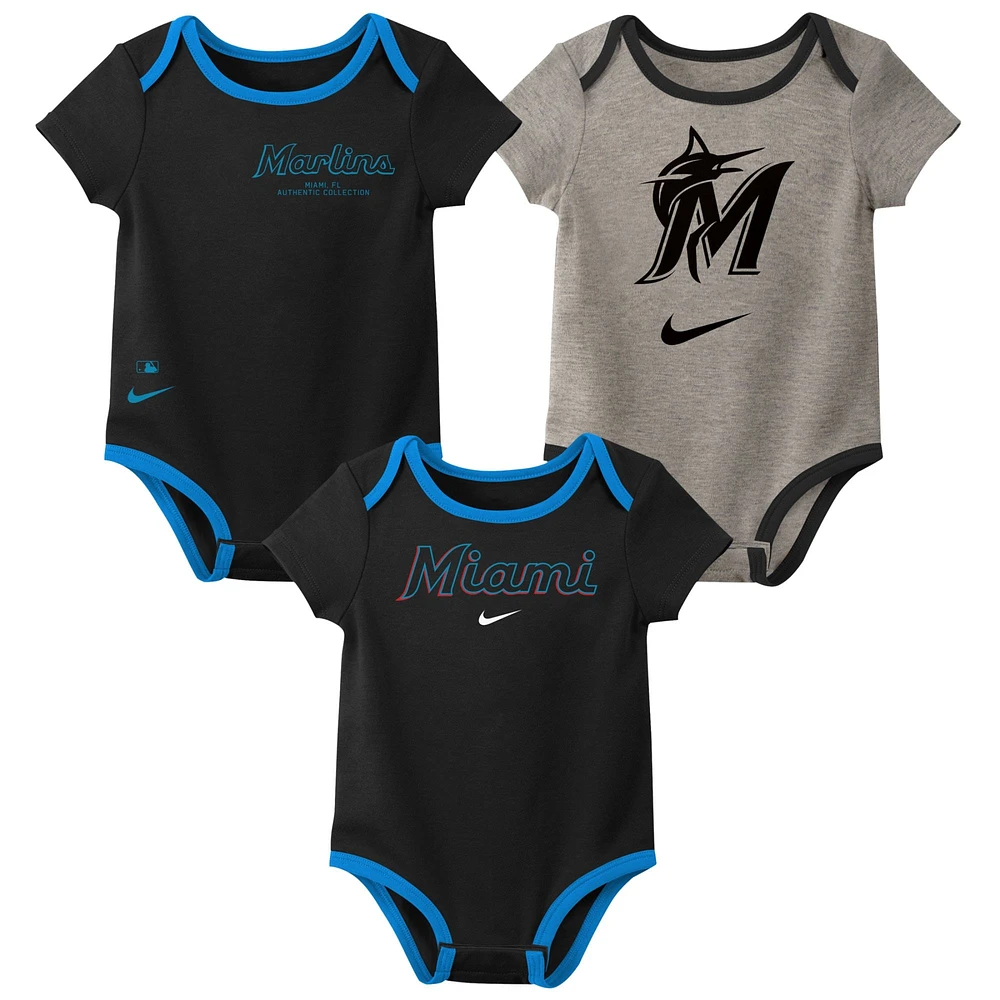 Ensemble de trois bodys Nike Miami Marlins Authentic Collection pour bébé