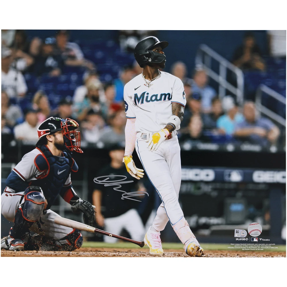 Jazz Chisholm Jr. Miami Marlins Autographed 16" x 20" White Jersey Hitting Photograph