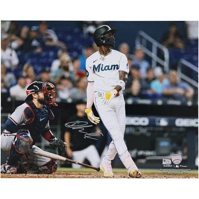 Jazz Chisholm Jr. Miami Marlins Autographed 16" x 20" White Jersey Hitting Photograph 