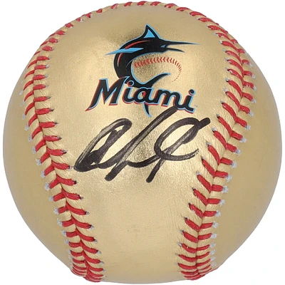 Jazz Chisholm Jr. Miami Marlins Autographed Gold Team Logo Baseball 