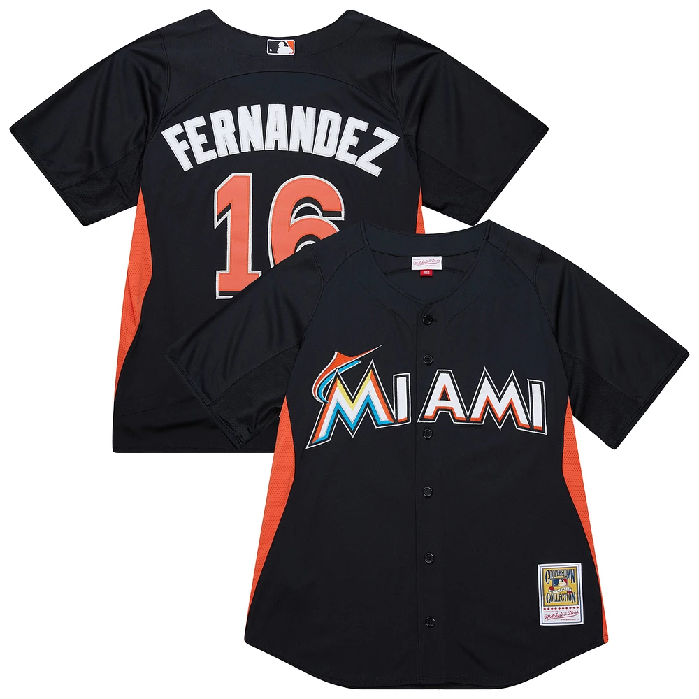 Maillot d'entraînement au bâton authentique noir pour homme Mitchell & Ness Jose Fernandez des Miami Marlins