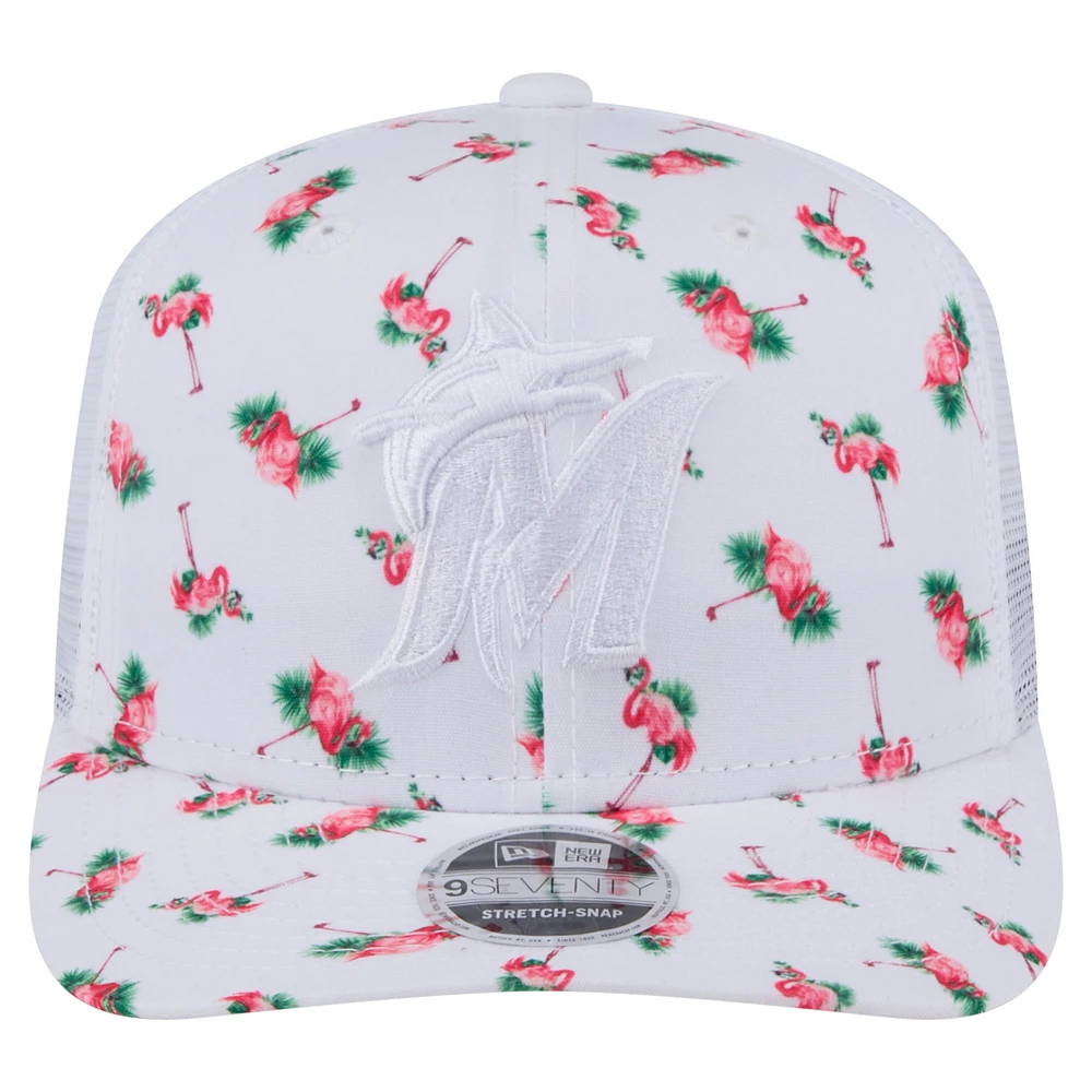 Men's New Era  White Miami Marlins Flamingo Mesh Back 9SEVENTY Stretch-Snap Hat