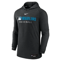Men's Nike  Heather Black Miami Marlins Authentic Collection Tri-Blend Performance Pullover Hoodie
