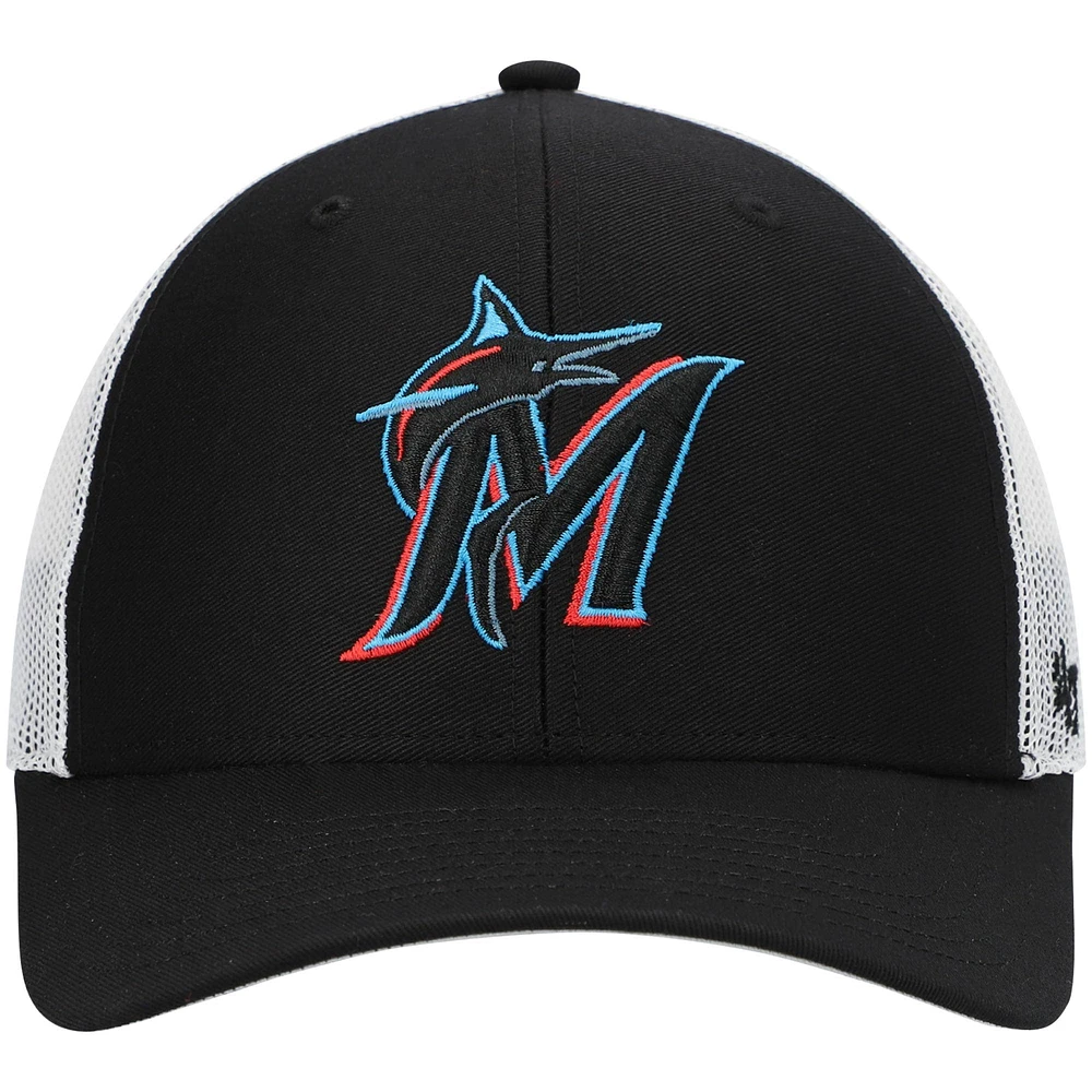 Men's '47 Black/White Miami Marlins Primary Logo Trucker Snapback Hat