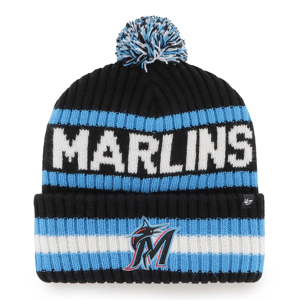 Bonnet en tricot à revers pour homme '47 Black Miami Marlins Bering avec pompon