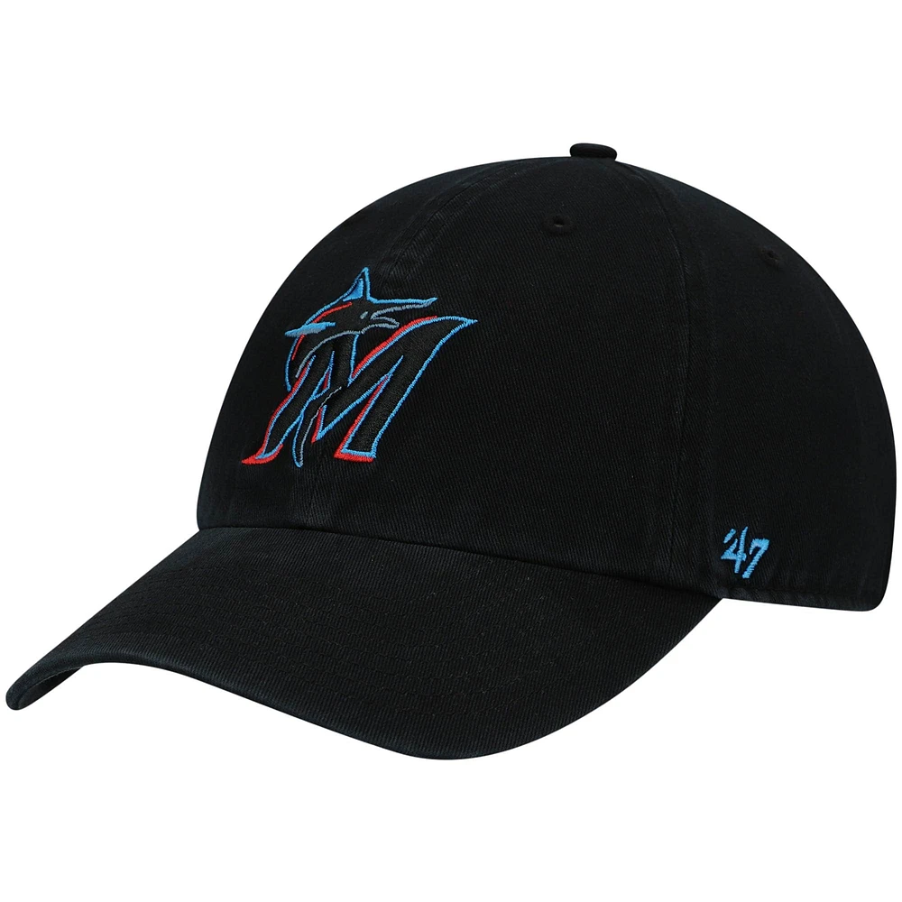 Casquette réglable '47 Black Miami Marlins Clean Up pour homme