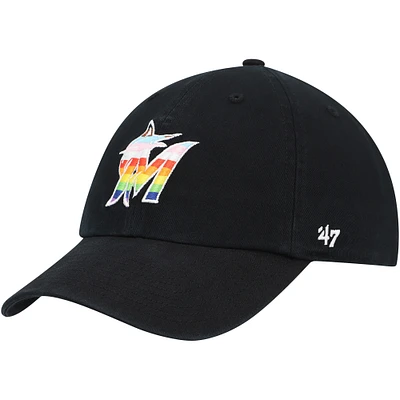 Casquette réglable '47 Black Miami Marlins Team Pride Clean Up pour homme