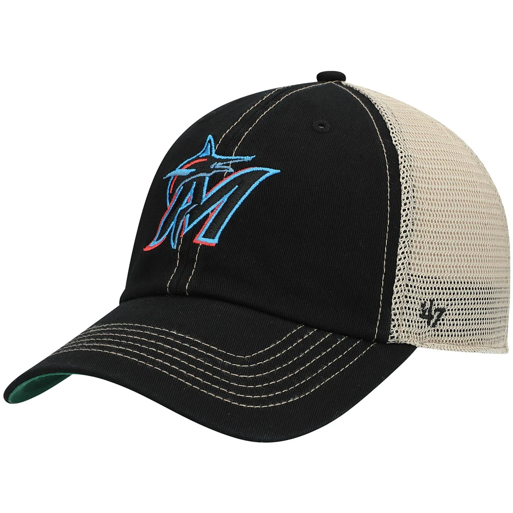 Men's '47 Black Miami Marlins Trawler Clean Up Trucker Snapback Hat