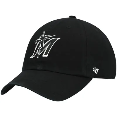 Miami Marlins '47 Black on Black Logo Clean Up Adjustable Hat