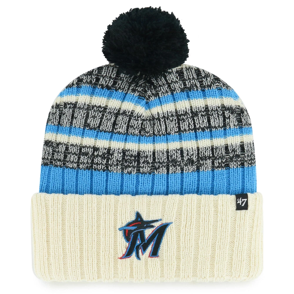 Bonnet en tricot à revers Tavern '47 Natural Miami Marlins pour hommes avec pompon