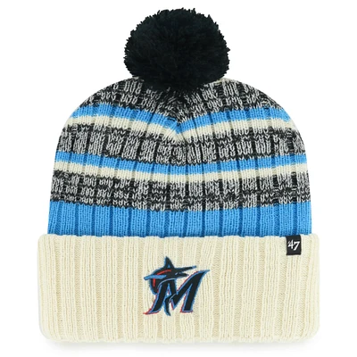 Bonnet en tricot à revers Tavern '47 Natural Miami Marlins pour hommes avec pompon