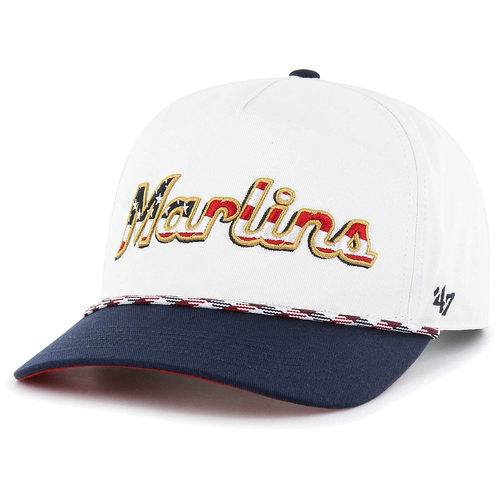 Casquette réglable avec attelage de drapeau des Marlins de Miami '47 pour homme, blanc