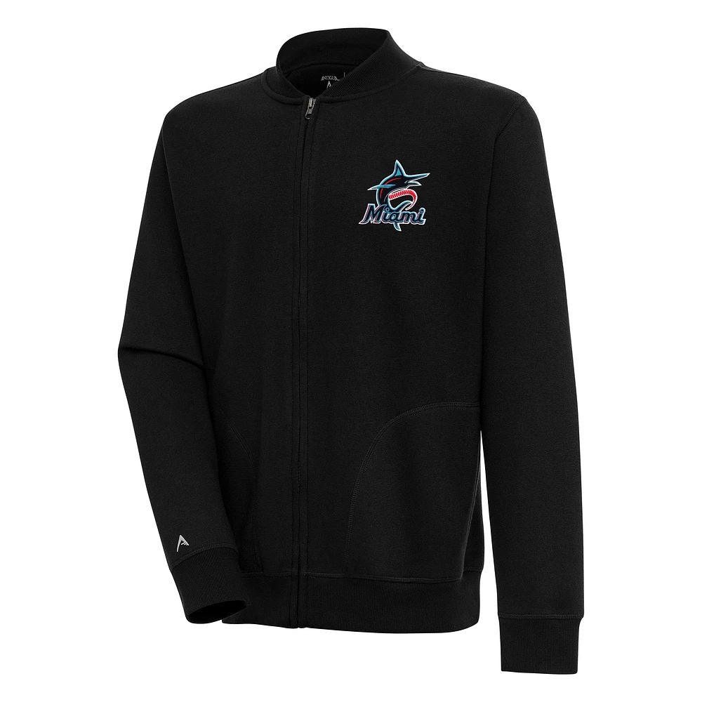 Men's Antigua Black Miami Marlins Victory Full-Zip Jacket