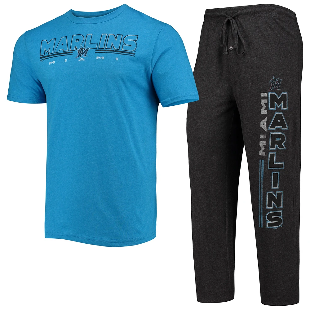 Ensemble de nuit T-shirt et pantalon Miami Marlins Meter Concepts Sport pour hommes, noir/bleu