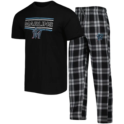 Ensemble de nuit avec t-shirt et pantalon Miami Marlins Badge Concepts Sport pour homme, noir/gris