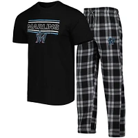 Ensemble de nuit avec t-shirt et pantalon Miami Marlins Badge Concepts Sport pour homme, noir/gris