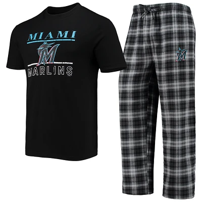 Ensemble de nuit T-shirt et pantalon Miami Marlins Lodge Concepts Sport pour homme, noir/gris