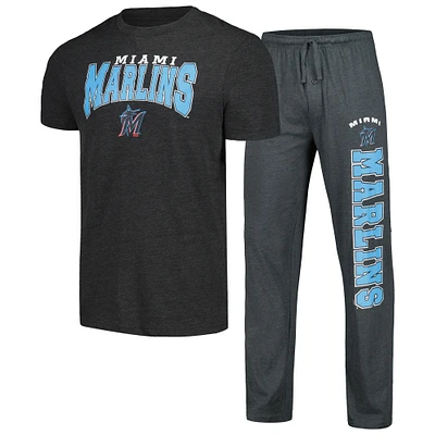 Ensemble de nuit t-shirt et pantalon Concepts Sport Charcoal/Black Miami Marlins Meter pour hommes