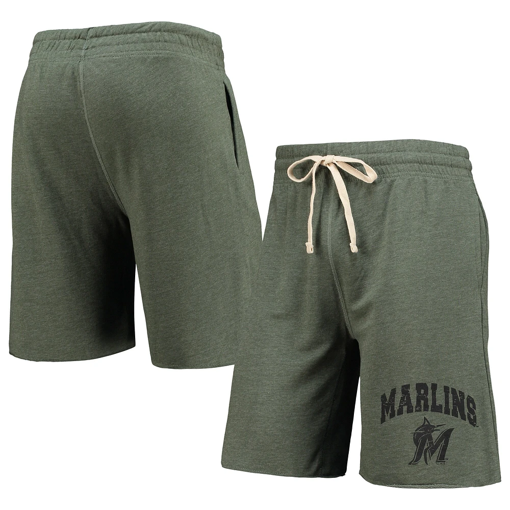 Men's Concepts Sport Green Miami Marlins Mainstream Logo Terry Tri-Blend Shorts