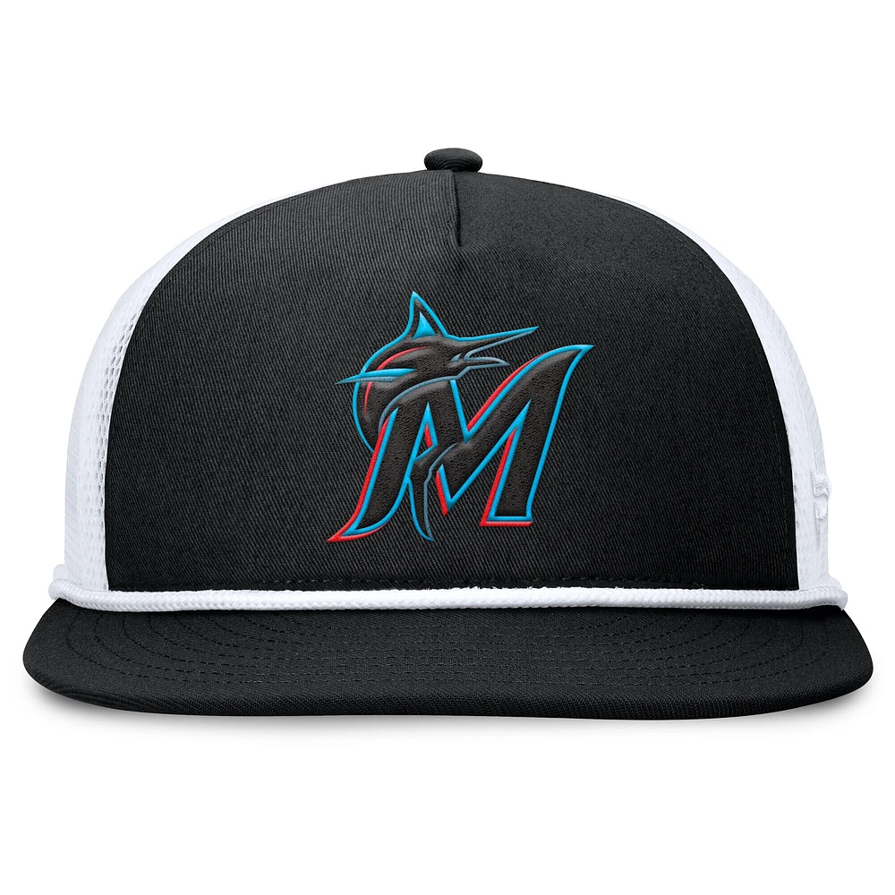 Casquette snapback Fanatics noire/blanche pour homme des Miami Marlins Clubhouse Change Up