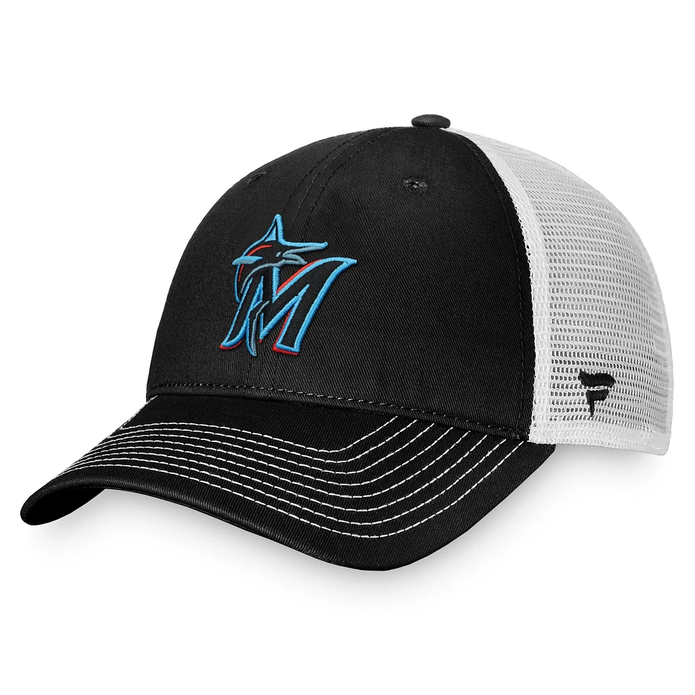 Casquette réglable de camionneur non structurée Fanatics pour hommes, noir/blanc, Miami Marlins Team Core