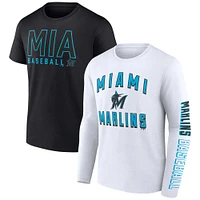 Ensemble de deux t-shirts combo Miami Marlins Fanatics noir/blanc pour hommes