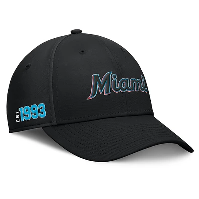 Casquette Fanatics noire pour homme Miami Marlins Fundamental Tag Flex