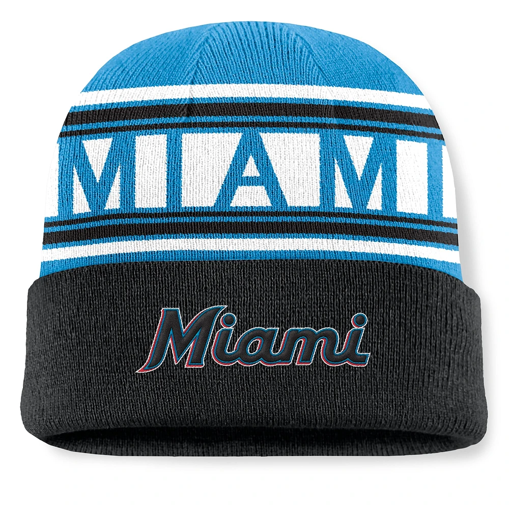 Bonnet en tricot à revers à rayures fondamentales pour hommes Fanatics Miami Marlins noir